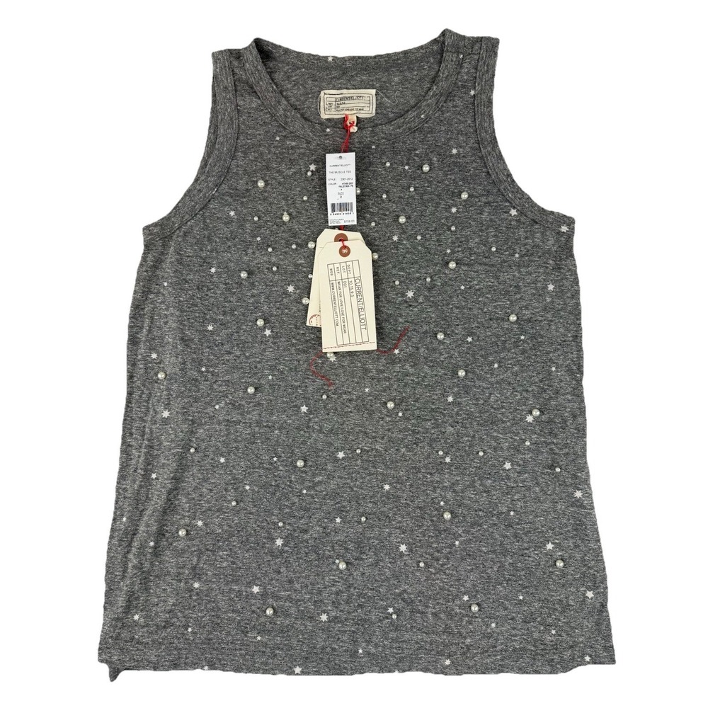 CURRENT/ELLIOTT Muscle Tee Womens 2 Medium Embellishments Pearls Star Print NWT‎